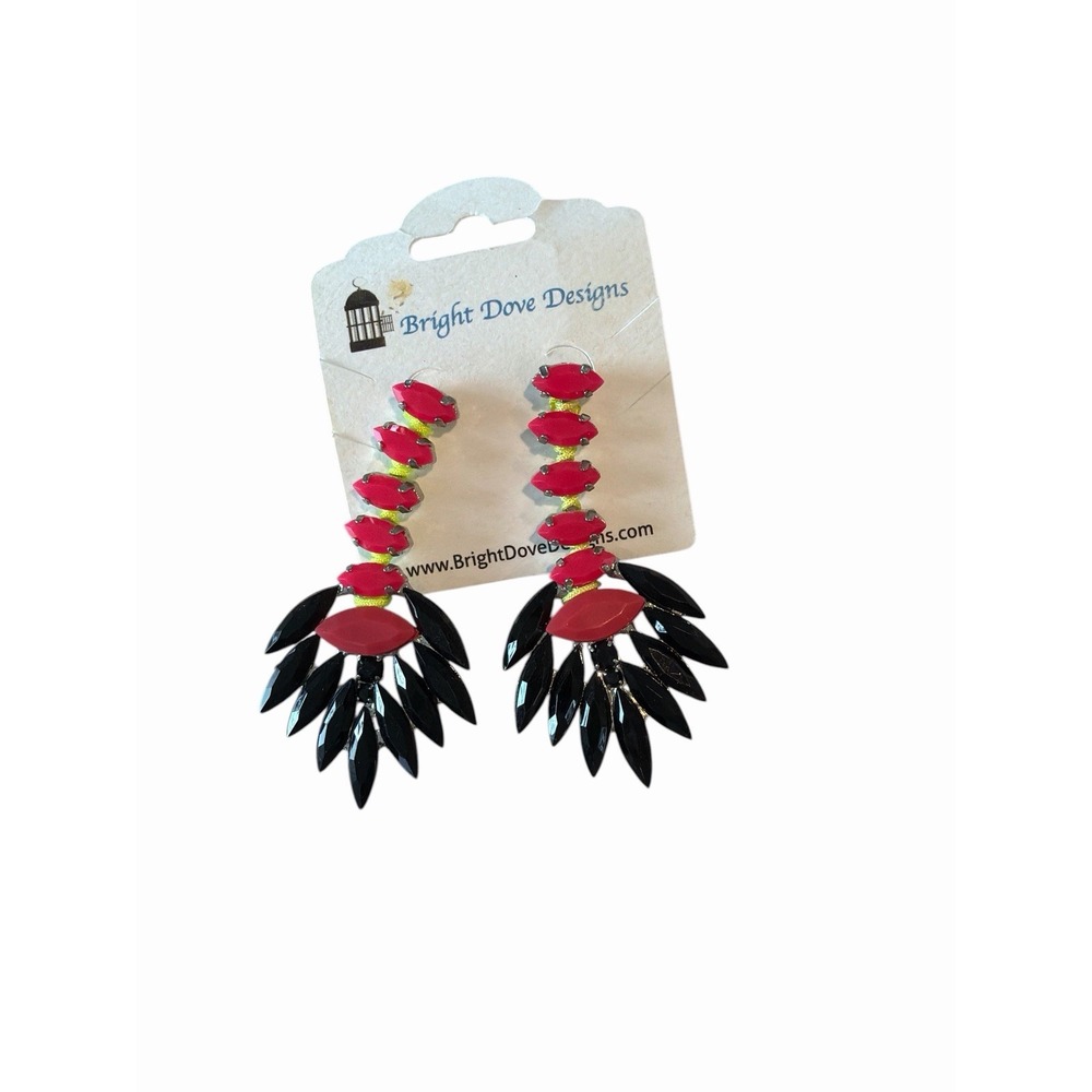 Bright Dove Designs Red Black Chandelier Earrings Statement Dangle NWT